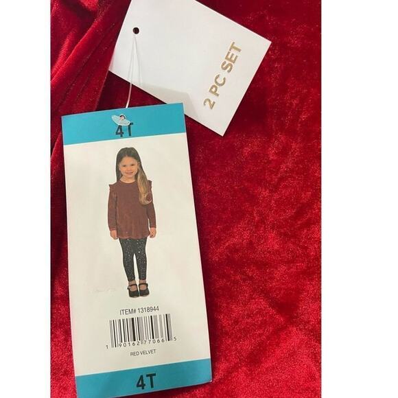 BCBGirl Red Velvet Top and Black Silver Legging Matching set Size 4T New - Picture 9 of 12
